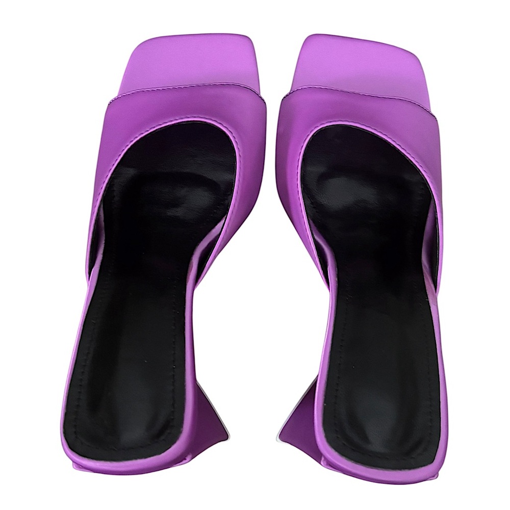 Satin Square Toe Triangular Pyramid Block Heels M… - image 4